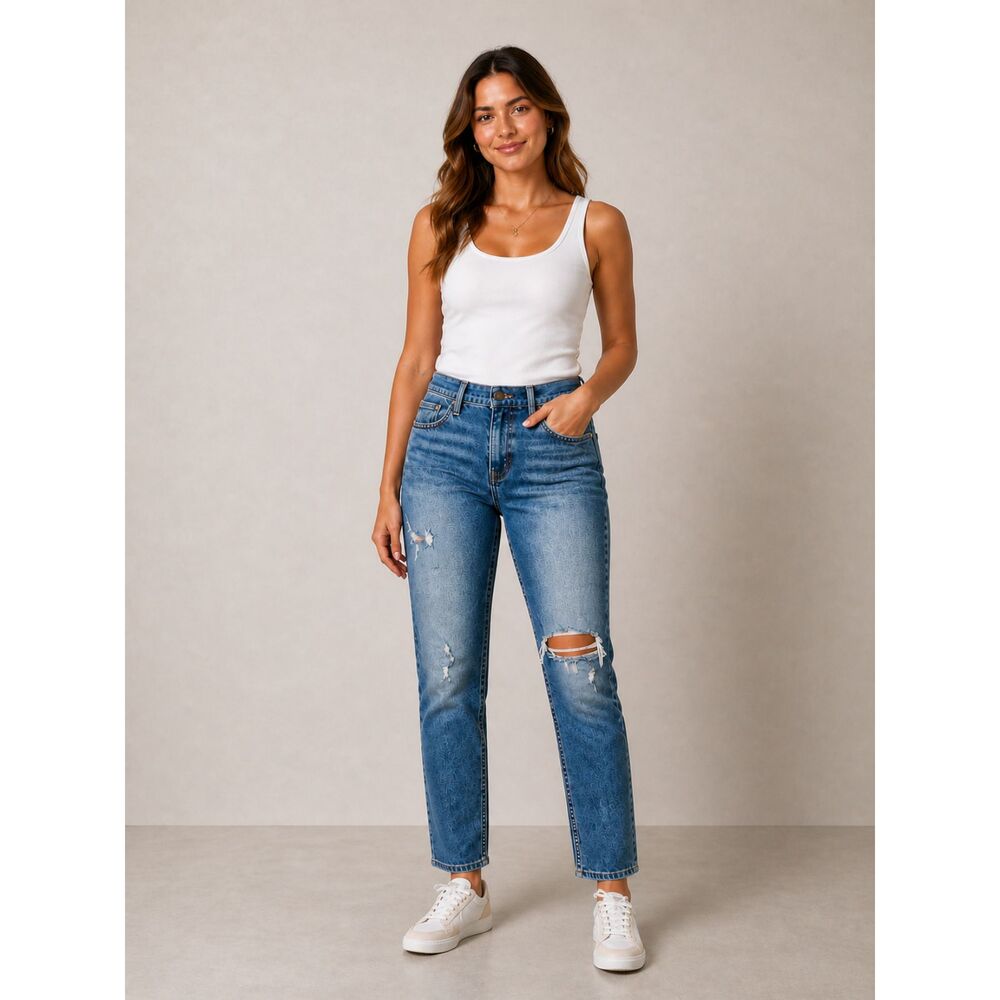 Levi’s 524 Skinny Jeans Distressed Light Wash Denim W28 L32 Size 7